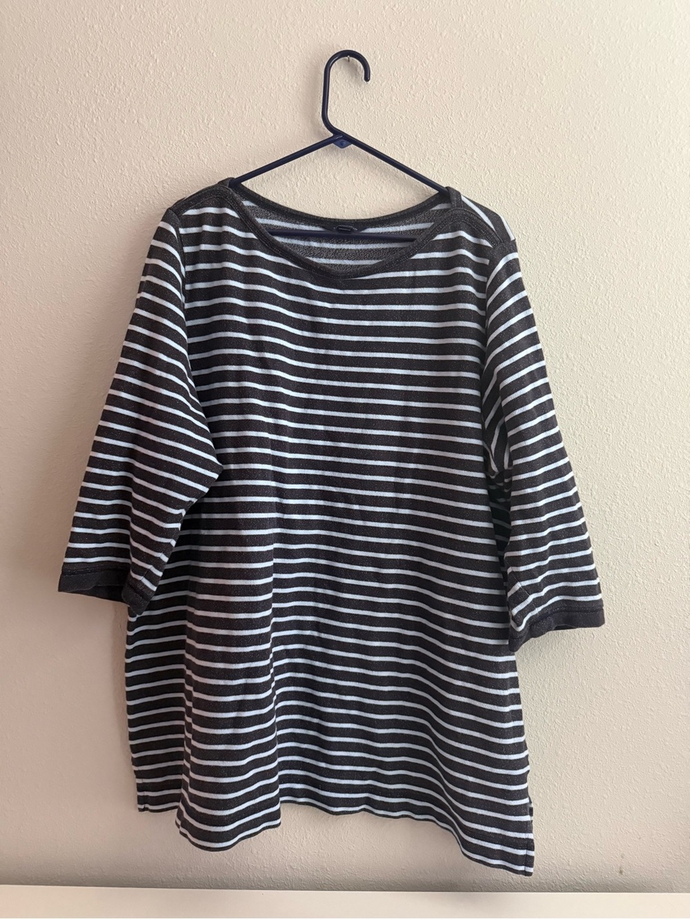 Lands' End Black and White Striped Crewneck Sweater